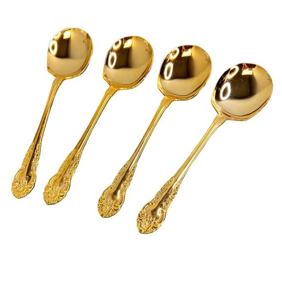 Vintage Adcraft Golden Alissa Serving Spoons 4 Piece Lot Japan Gold Tone - Picture 2 of 8